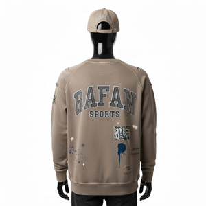 Sudadera para Hombre, Estilo Vintage, Color Marrón, Mezcla de Algodón Grueso, Lavado Ácido, Logotipo Personalizado, Efecto Desgastado - Product Image 2