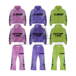 Producteur de survêtement Streetwear de luxe Personnalisation du survêtement en éponge française avec pantalon de survêtement et sweat à capuche EnsembleAcid Wash Design - Product Image 2