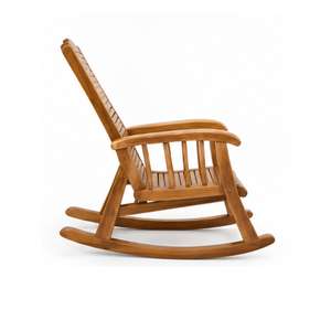 Silla Mecedora de Madera de Teca Sólida para Exteriores con Respaldo de Listones y Reposabrazos Curvos para Patio y Jardín - Product Image 3
