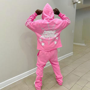 Chándal Unisex con logotipo personalizado OEM, chándal para hombre, pantalones de chándal acampanados, Sudadera con capucha de talla grande para sudaderas con estampado abullonado, conjunto de pantalones de chándal acampanados - Product Image 4