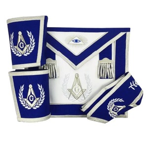Ensemble de cadeaux maçonniques Lodge Master Tablier en cuir Gantelettes-Poignets Artisanat en métal fait à la main Broderie Regalia Jeweled Broderie - Product Image 6