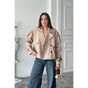 Gabardina estilo boyfriend para mujer CROP, color beige - Product Image 4