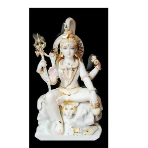 Marmer Putih Shiva Lord Painted Eksklusif Murti Indian Export Patung Ibadah Budaya Hindu Buatan Tangan Kualitas Tinggi
