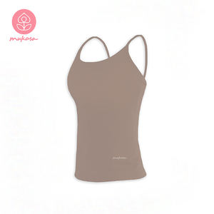 <b>Women</b> Yoga Sleeveless Spaghetti Tank <b>Tops</b> U-neck Vest Casual Solid Color Coco <b>Brown</b> - Product Image 5
