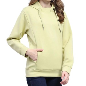 Pull à capuche pour femmes de couleur unie, vêtements de rue, vente en gros de poches kangourou unies, coupe ajustée, décontracté en polyester et coton - Product Image 4