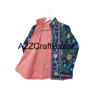 Chaqueta Bomber Floral Vintage Bordada a Mano con Forro de Algodón de Tela Tejida, Diseño Ecológico y Reversible para Mujer - Product Image 4