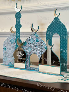 Eid Mubarak รอมฎอนถาดเหล็กรูปดวงจันทร์ของตกแต่งอะคริลิคแบบหมุนได้แท่นไม้สำหรับปาร์ตี้วันหยุดอุปกรณ์รอมฎอน - Product Image 2