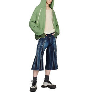 Sweat-shirt technique pour homme de haute qualité, à épaules tombantes, ourlet côtelé lavé, surdimensionné, style boxy, en molleton français vintage, avec plusieurs fermetures éclair, style cargo - Product Image 2