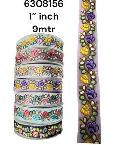 Bordado floral hecho a medida en cinco formas de color en diseños de flores para diversos fines en 1,25 pulgadas de ancho en colores brillantes - Product Image 5