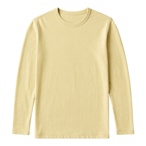 <b>Men</b> <b>Yellow</b> 100% Luxury Organic Cotton Crew Neck T <b>Shirt</b> Pre Shrunk GOTS Certified Premium Long Sleeve Breathable Fit Tee - Product Image 1