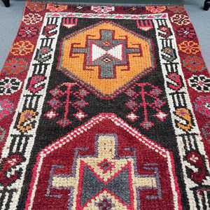 Turkish <b>Runner</b> Rug, 2.8x12.5 ft Vintage Rug, <b>Red</b> Patchwork Wool Rug - Product Image 3