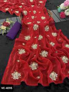 Wholesale Bridal Sarees Ladies Party Wedding <b>Red</b> Color Silk Saree With <b>Red</b> <b>Blouse</b> Indian Style Women's Saree with Low Price - Product Image 6