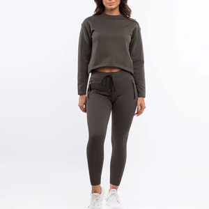 Conjuntos Deportivos Casuales de Invierno para Mujer, 100% Algodón, Felpa, Personalizables, Ligeros, de Secado Rápido, Transpirables, Cuello Redondo, para Correr - Product Image 1