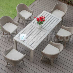 Juego de comedor moderno de mimbre PE de 6 piezas, mesa de madera elegante para jardín al aire libre, patio o cocina para uso doméstico o hotelero - Product Image 1