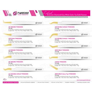 Pince à épiler pour extensions de cils en acier inoxydable de qualité supérieure, finition sans couture, contrôle manuel confortable, pointe blanche, dorée. - Product Image 6