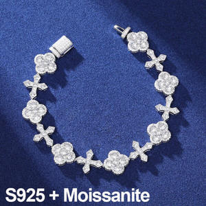 Nouveau Design 925 Bracelet En Argent De Mode Charme Fleur et Croix Bracelet Pour Femmes Hommes VVS D Moissanite Hip Hop Bijoux - Product Image 3