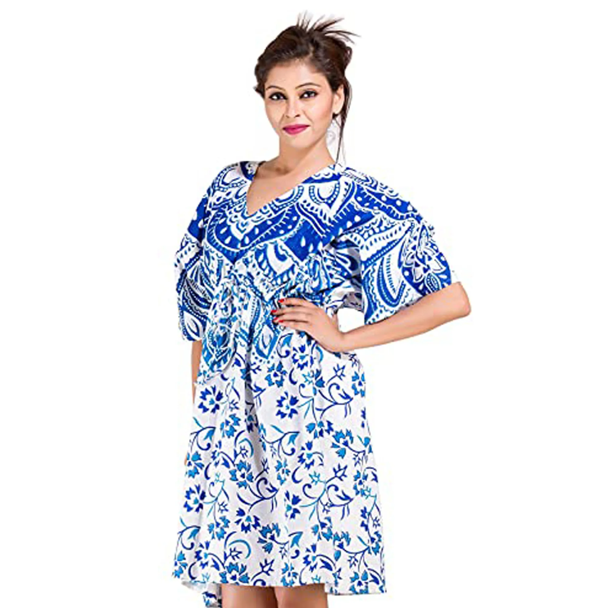 Beautiful Printed Kimono Light Weight Night Wear Hand Made Floral Cotton Kaftan Women Dress Women From Indian Seller