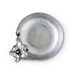 Ramadan Eid servant des fruits Desserts bol plat en métal argenté Accents de fleurs métalliques faits à la main passe au lave-vaisselle luxe moderne - Product Image 1