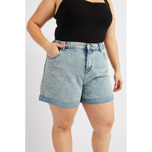 Ceinture élastiquée Boucles de ceinture Poches Bouton Tack Coupe décontractée Lavé Été Dames Short respirant Denim - Product Image 1