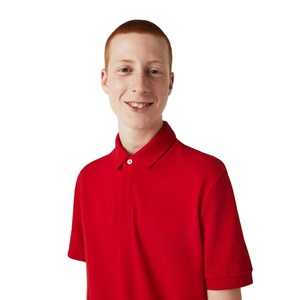 Polo de algodón elástico con logotipo bordado personalizado, camisa de ajuste Regular, color rojo, con solapa de botón oculto y Rib, 100% - Product Image 2