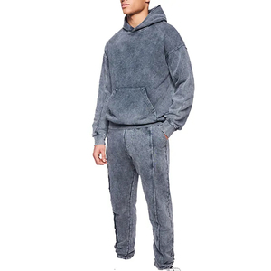 Chándal de 2 piezas de lana de algodón coreano lavado con ácido con logotipo personalizado, jersey con capucha, sudadera, chándal, pantalones para correr, Invierno - Product Image 2
