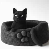 Niche pour chat de luxe en laine écologique, en feutre rayé, respirante, confortable, de forme ovale, amovible et lavable, espace de couchage pour