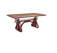 Table à manger de luxe ANCIENT WORKS, style industriel vintage moderne, en fer et bois, plateau en bois massif d'acacia, mécanisme réglable à manivelle