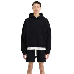 เสื้อฮู้ดแบบสวมหัว Boxy รุ่นเริ่มต้นสีดำเสื้อผ้าฝ้าย500gsm สไตล์สตรีทแวร์แขนกว้างตัดแบรนด์น้อยที่สุด - Product Image 5