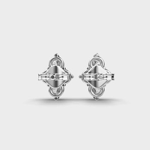 Boucles d'oreilles clous en argent sterling 925 massif avec diamants ronds cultivés en laboratoire certifiés IGI, motif fleur à quatre pierres - Product Image 3