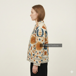 Chaqueta de Mujer Tejida a Mano con Bordado Floral Estilo Terciopelo, Diseño Bohemio y Patrón de Arte Folclórico Teal, Manga Larga, Estilo Casual - Product Image 6