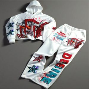 Custom Unisex Solid Heavyweight Hooded Tracksuit <b>Set</b> for Men Hoodie Sweatpants Screen Printed Distressed <b>Embroidery</b> Streetwear - Product Image 6