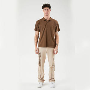 Vente chaude hommes couleur marron gaufré tricot Polo t-shirt à vendre hommes 100% coton blanc tricoté Polo maillots en vente en gros - Product Image 4