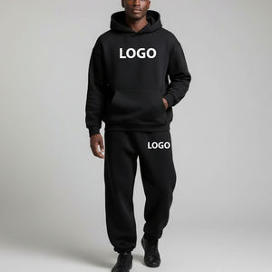 Survêtements noirs de haute qualité, poids lourd, ensemble 2 pièces, logo brodé personnalisé, sweat-shirt en molleton français et pantalon de jogging, ensemble pour hommes - Product Image 4