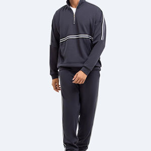 Venta al por mayor OEM logotipo personalizado azul marino oscuro cremallera chándal para hombres manga completa ajuste cómodo perfecto para ropa casual y deportiva - Product Image 1