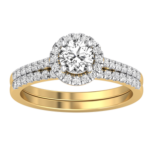 Bague de mariage de luxe en or jaune et blanc 9 carats pour femme, diamant de laboratoire de 1,29 carats, clarté VS, couleur EF, taille brillant, certifié IGI - Product Image 1