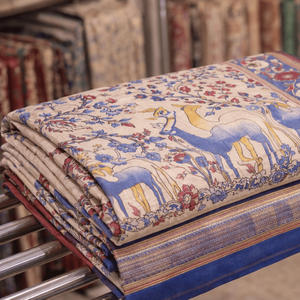 Sari Kalamkari en coton et soie, motif ivoire, peint à la main, ethnique indien, pour tous les jours, festivals et soirées - Product Image 3