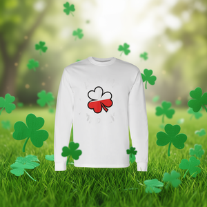 เสื้อยืดแขนยาวลายโคลเวอร์สีแดงขาวสำหรับวันเซนต์แพทริคของโปแลนด์ - Product Image 3