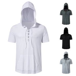Summer Men Tshirt Casual Solid Hooded Tops Tees Shirts Male New Sportswear Mens Running Hoodie T-shirt pour hommes DDP Shipping - Product Image 1