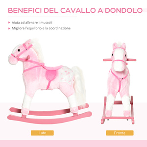 HOMCOM Cheval à bascule en bois avec son animal Jouet cadeau pour enfants, 74x28x65 cm, rose - Product Image 6