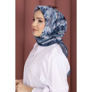 Série de foulards carrés à motif floral, couleur indigo, adaptés à l'été, fabriqués en chiffon polyester viscose - Matière personnalisable - Product Image 2