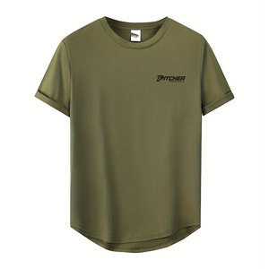 T-shirt tricoté en polyester/coton à ourlet incurvé pour hommes Streetwear décontracté à séchage rapide et respirant pour le fitness et le quotidien - Product Image 1