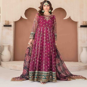 Robes pakistanaises en soie Georgette brodée pour femmes, ensembles 3 pièces Tawakkal Vol FENELLA, tenues de soirée de mariage, longueur au sol - Product Image 6