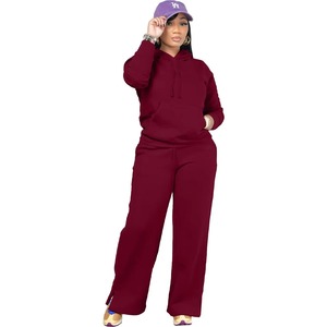 Ensemble de sous-vêtements pour femmes nouveaux vêtements pull en polaire à capuche pantalon droit ouvert mode décontractée ensemble deux pièces - Product Image 4