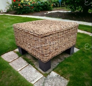 Tabouret pouf industriel Vintage de haute qualité nouvelle forme carrée jambes en bois siège en rotin Console d'incrustation d'os de faible hauteur pour appartement - Product Image 1