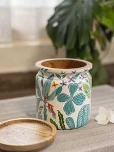 Hecho a mano de calidad superior Mango de madera maciza Jungle Breeze tarro de madera técnica pulida Decoración - Product Image 6