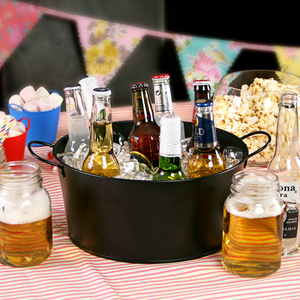 Enfriador de vino de hierro fundido con revestimiento negro, mango de cubo de hielo, forma ovalada, capacidad de 5L, patrón Floral para fiestas al aire libre, eventos, celebraciones - Product Image 2