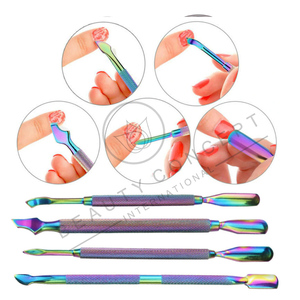 Kit de poussoir de cuticules d'ongles arc-en-ciel à double extrémité en acier inoxydable durable en gros ensemble d'outils de suppression d'art d'ongle - Product Image 6