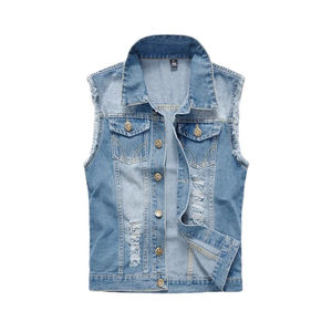 Respirant de haute qualité hommes grande taille avec grande poche gilets moto motard Punk haut coton sans manches hommes Denim gilet bas prix - Product Image 6
