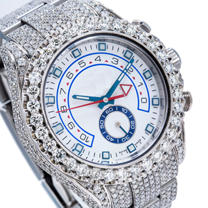 Montre en acier inoxydable avec mouvement à quartz, sertie de moissanite, cadran en verre enduit, mode homme, luxe - Product Image 2