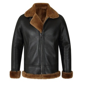 OEM personalizado invierno moda piloto Shearling recortado lona piel de vaca transpirable Vintage Bomber motocicleta chaquetas de cuero para los hombres - Product Image 1